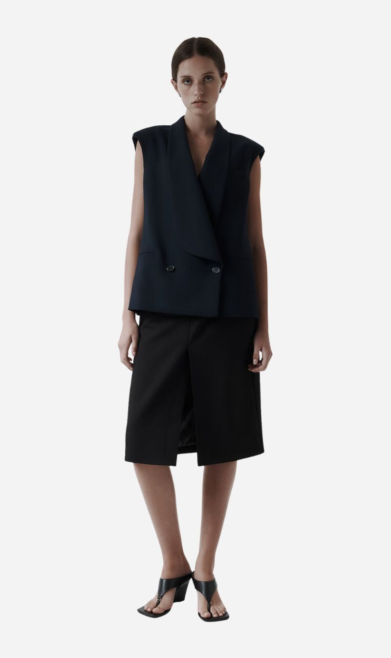 Rebe | Long Lapel Vest - Navy