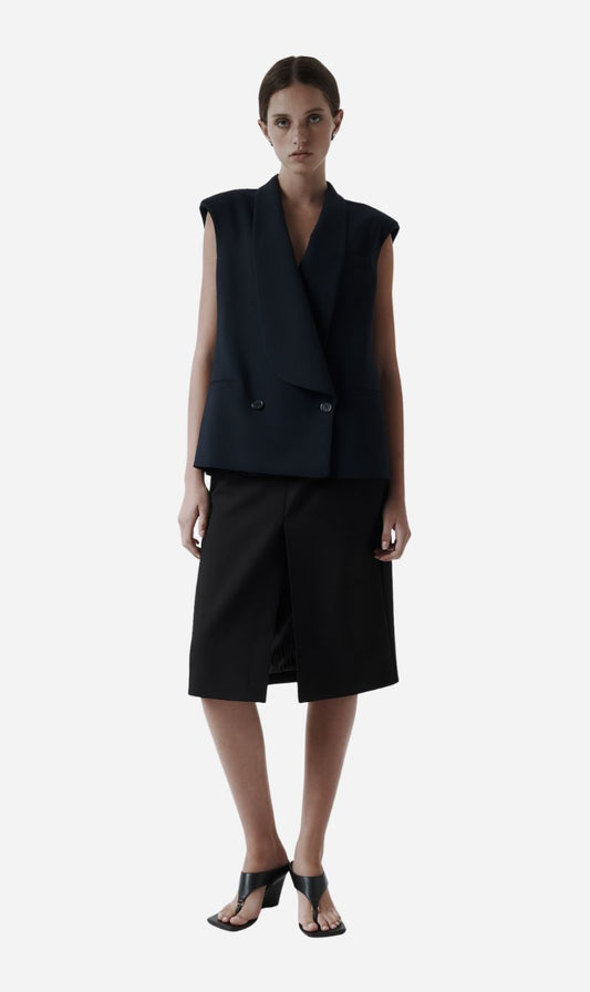Rebe | Long Lapel Vest - Navy