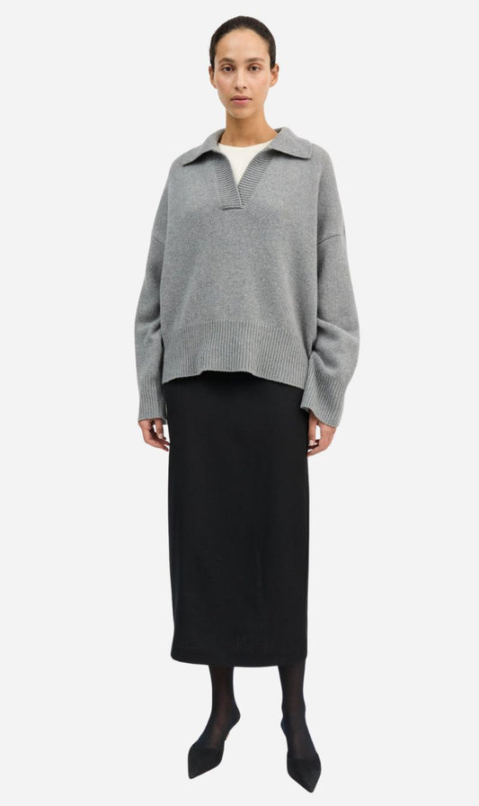 Skall Studio | Dean V-Neck Jumper - Grey Melange