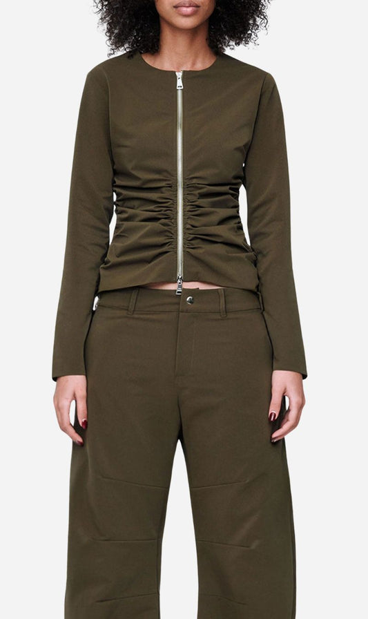 Wynn Hamlyn | Zipper Long Sleeve Top - Khaki