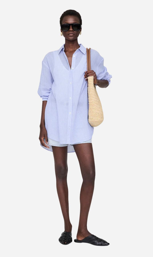 Anine Bing | Plaza Shirt - Blue & White Mini Stripe