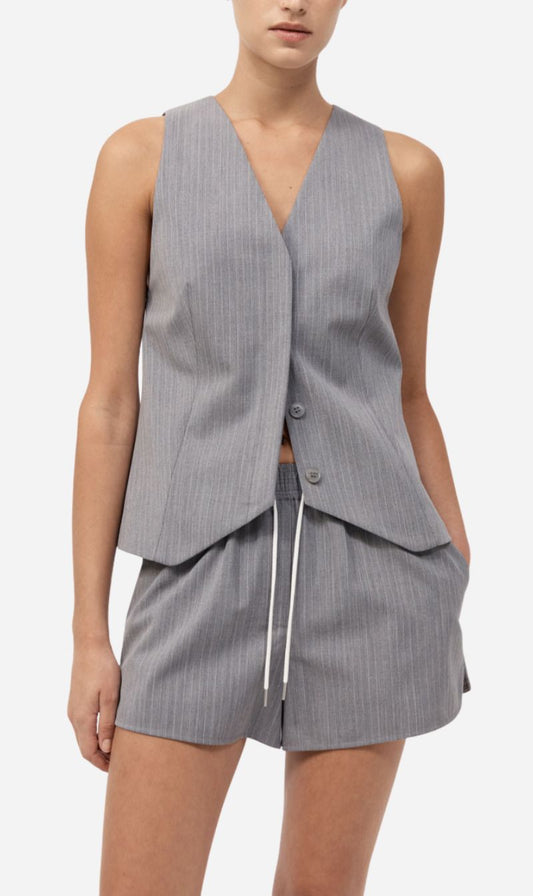 St Agni | Pinstripe Wool Vest - Grey Pinstripe