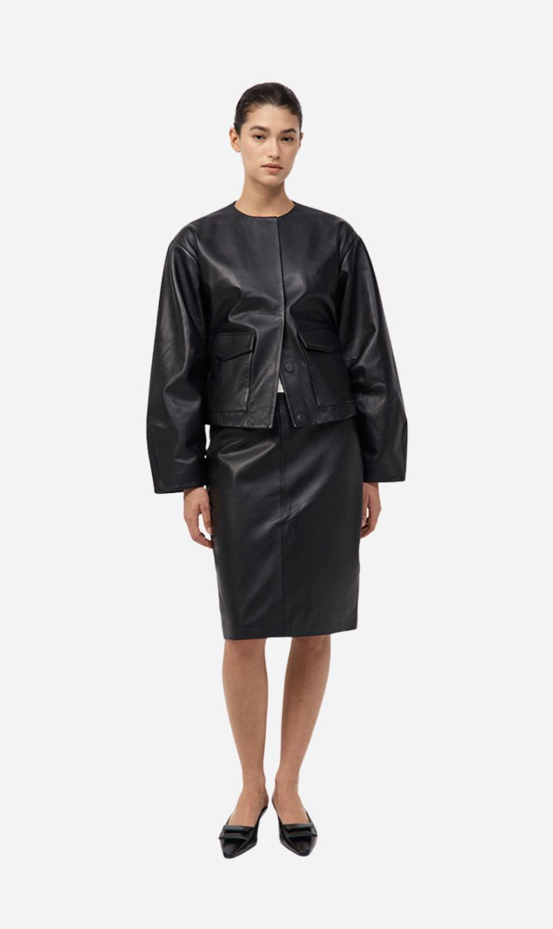 St Agni | Utility Cocoon Leather Bomber - Black