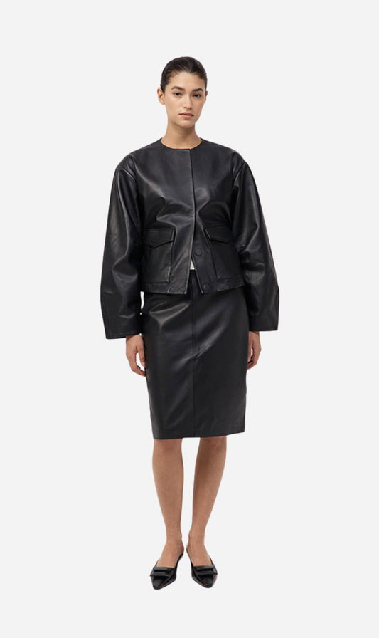 St Agni | Utility Cocoon Leather Bomber - Black