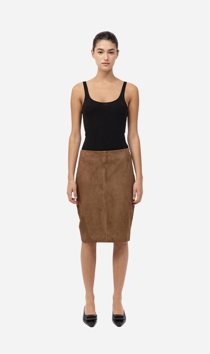 St Agni | Suede Pencil Skirt - Toffee