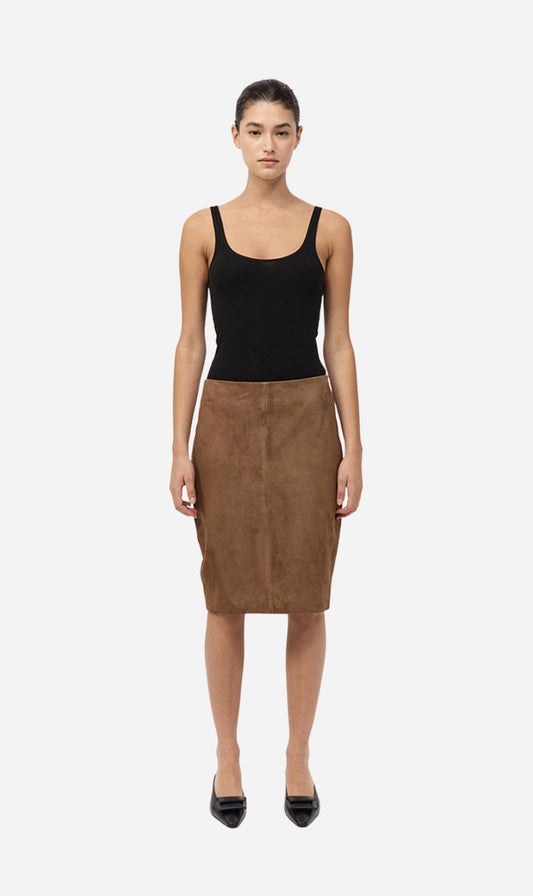 St Agni | Suede Pencil Skirt - Toffee