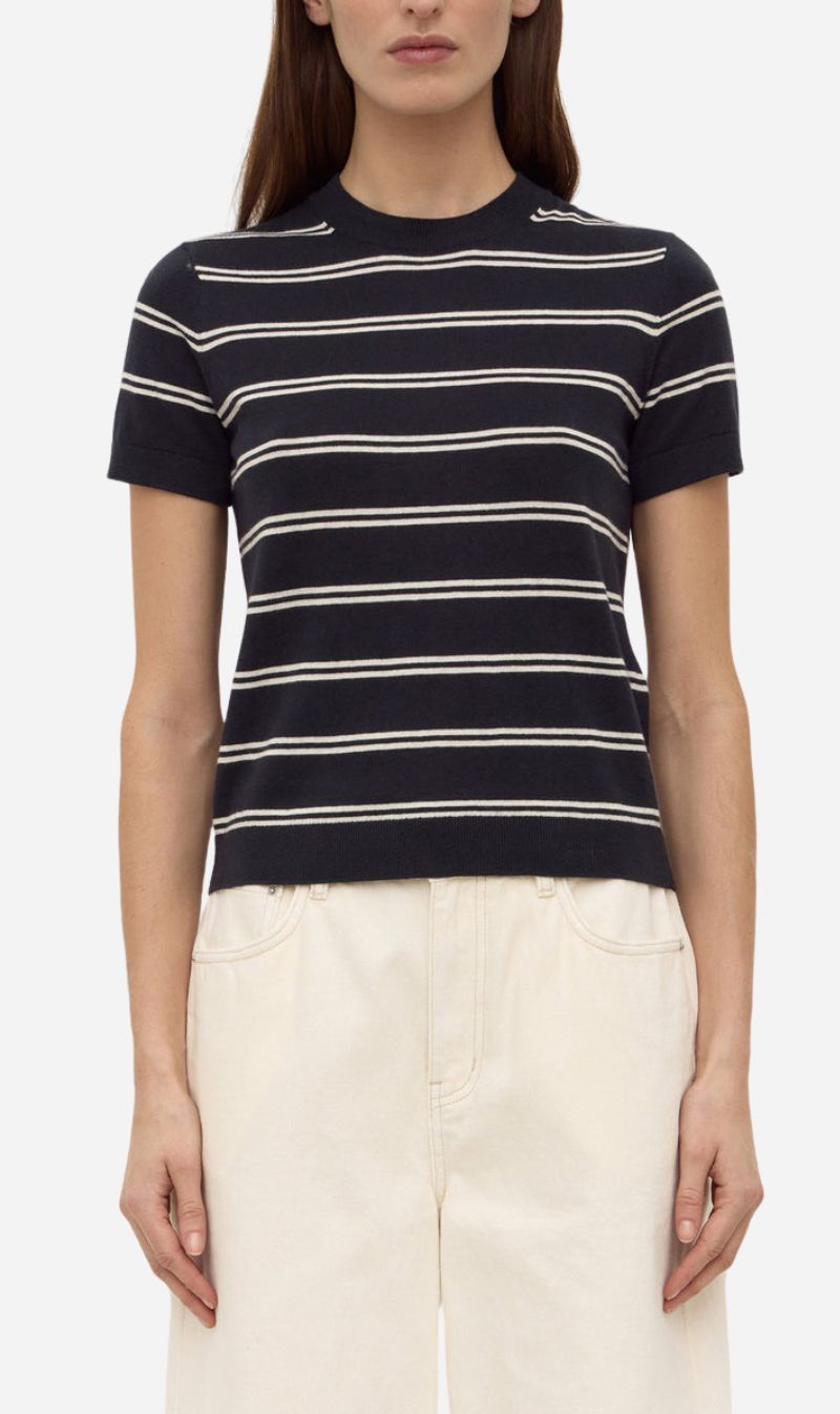 Assembly Label | Allison Stripe Cotton Cashmere Tee - True Navy / Cream