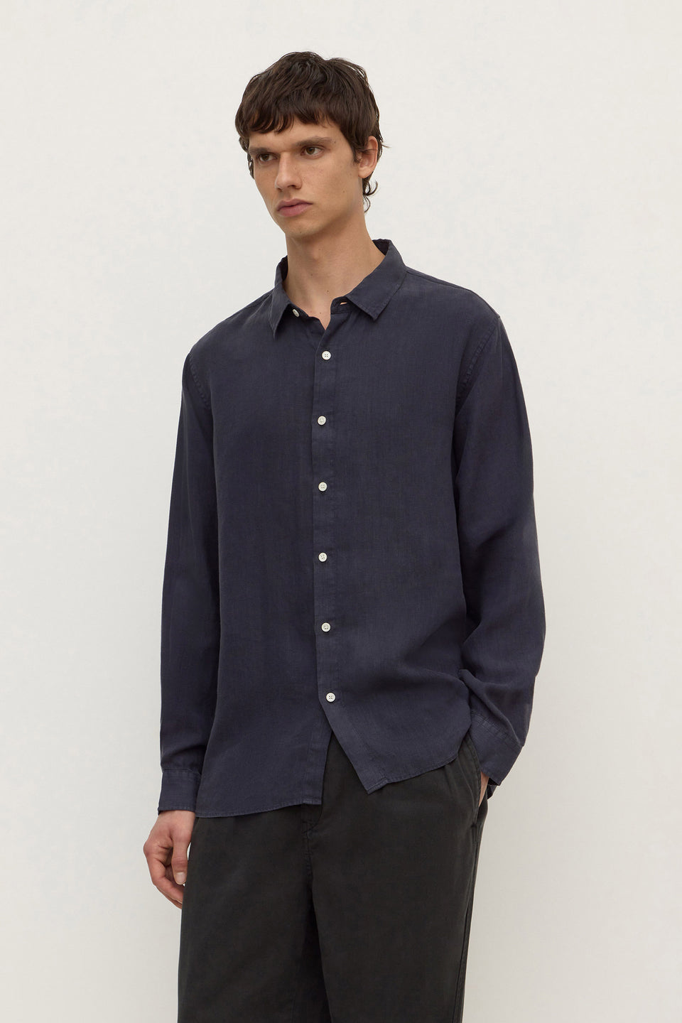 Assembly Label | Everyday Mens Linen Long Sleeve Shirt - True Navy