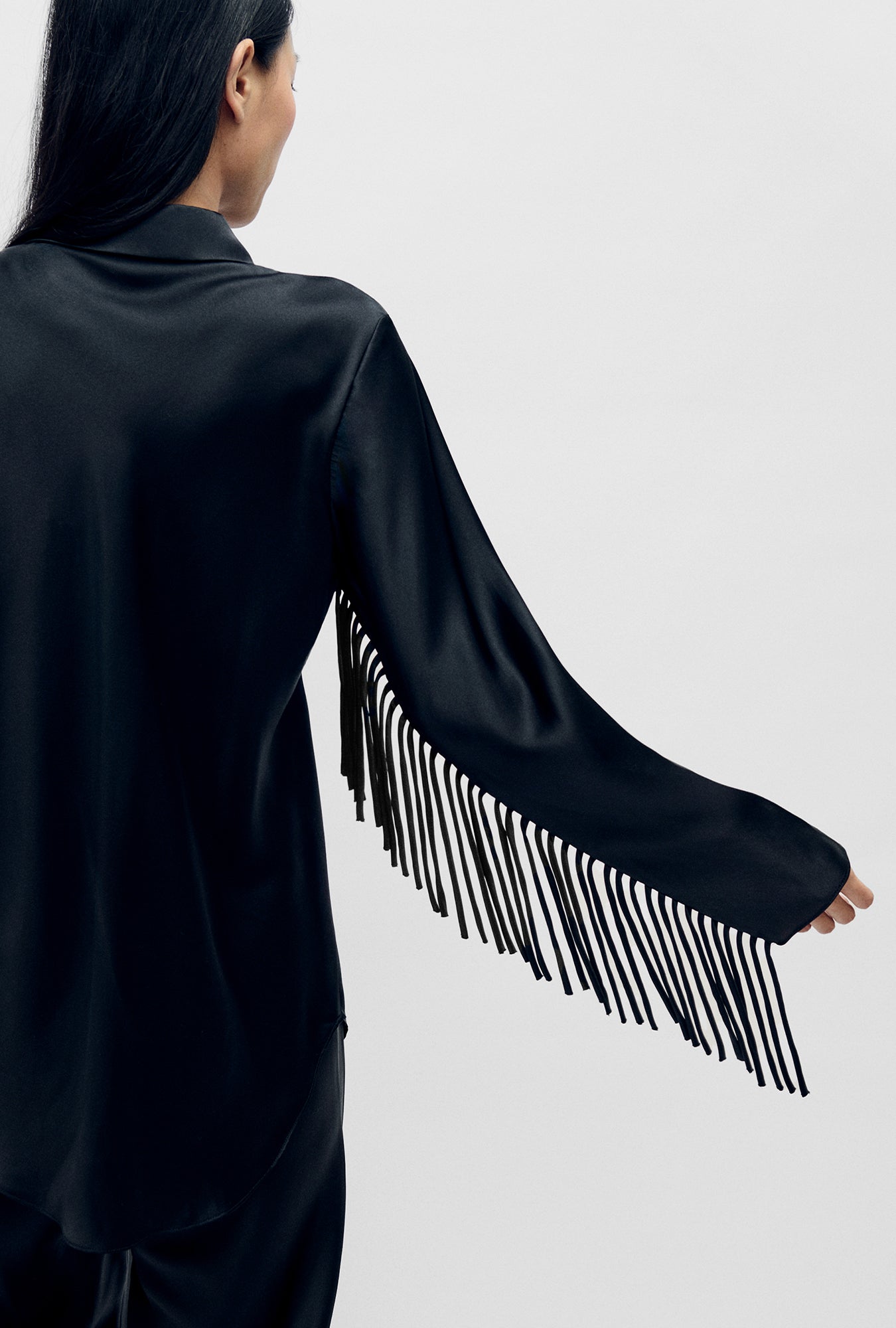 Silk Laundry | Fringe Bias Cut Shirt - Black