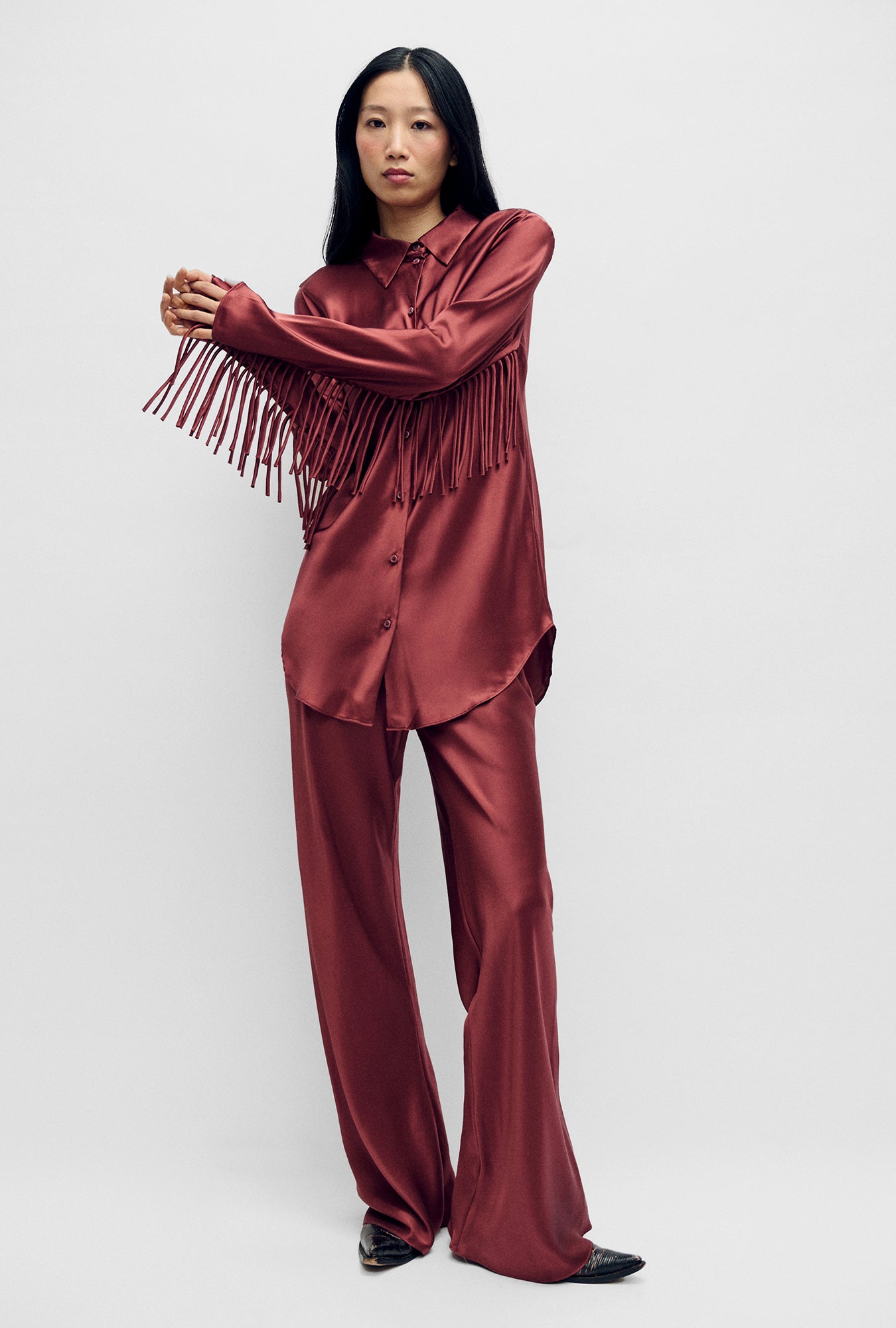 Silk Laundry | Fringe Bias Cut Shirt - Canyon