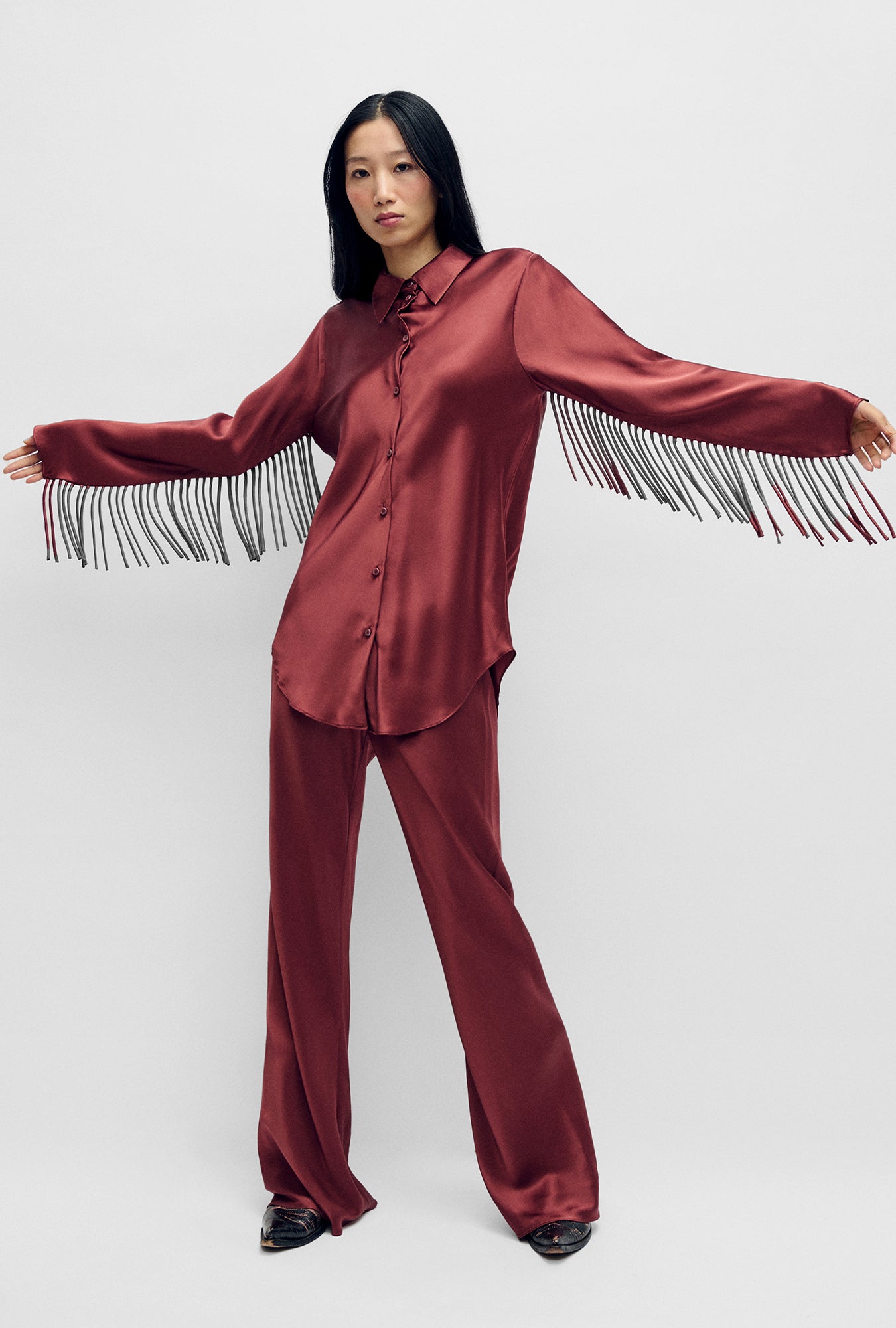 Silk Laundry | Fringe Bias Cut Shirt - Canyon