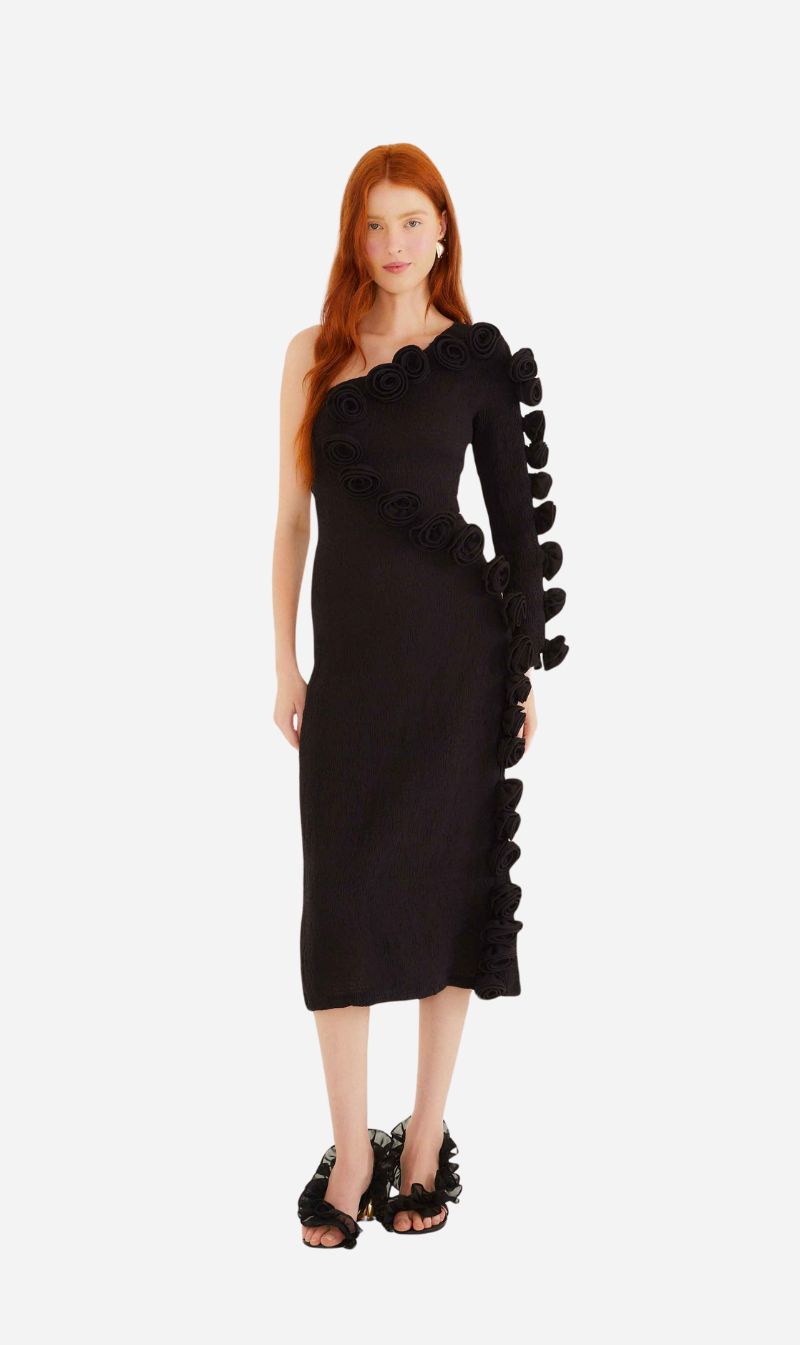 Farm Rio | One Shoulder Midi Dress - Black
