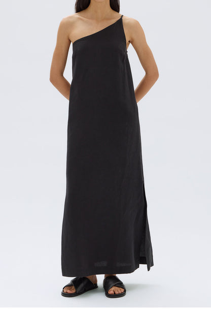 Assembly Label | Farriday Linen Silk Asymmetric Midi Dress - Black