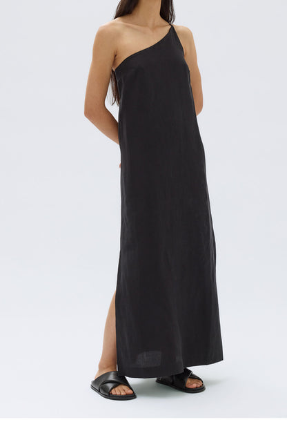 Assembly Label | Farriday Linen Silk Asymmetric Midi Dress - Black