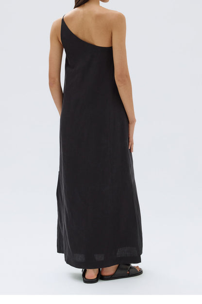 Assembly Label | Farriday Linen Silk Asymmetric Midi Dress - Black