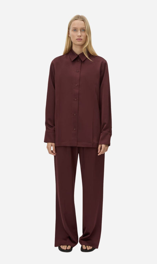 Camilla & Marc | Ground Satin Long Sleeve Shirt - Burgundy