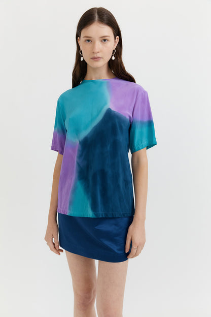 Gary Bigeni | Gino Bias Cut T.Shirt - Hand Painted Blue