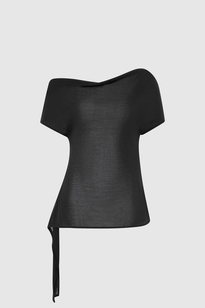 St Agni | Fine Jersey Off Shoulder Top - Charcoal