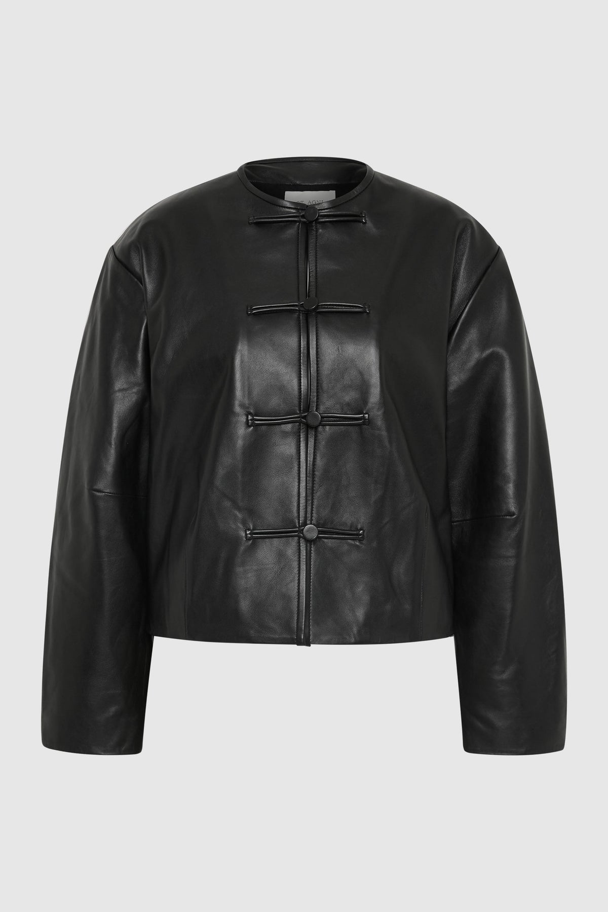 St Agni | Button Detail Cocoon Leather Jacket - Black