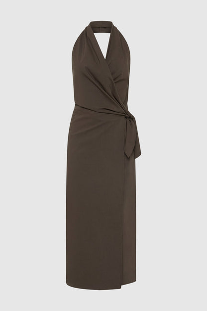 St Agni | Halter Wrap Backless Dress - Wood