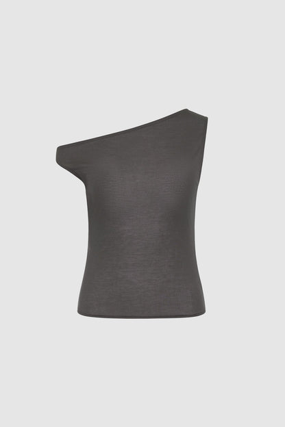 St Agni | Fine Jersey Asymm Top - Soot