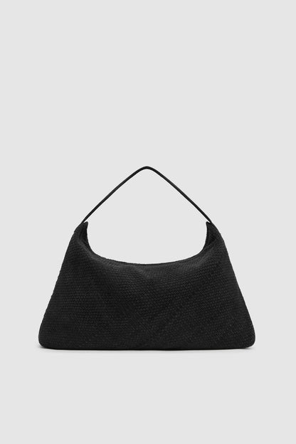 St Agni | Suede Woven Hobo Bag - Washed Black
