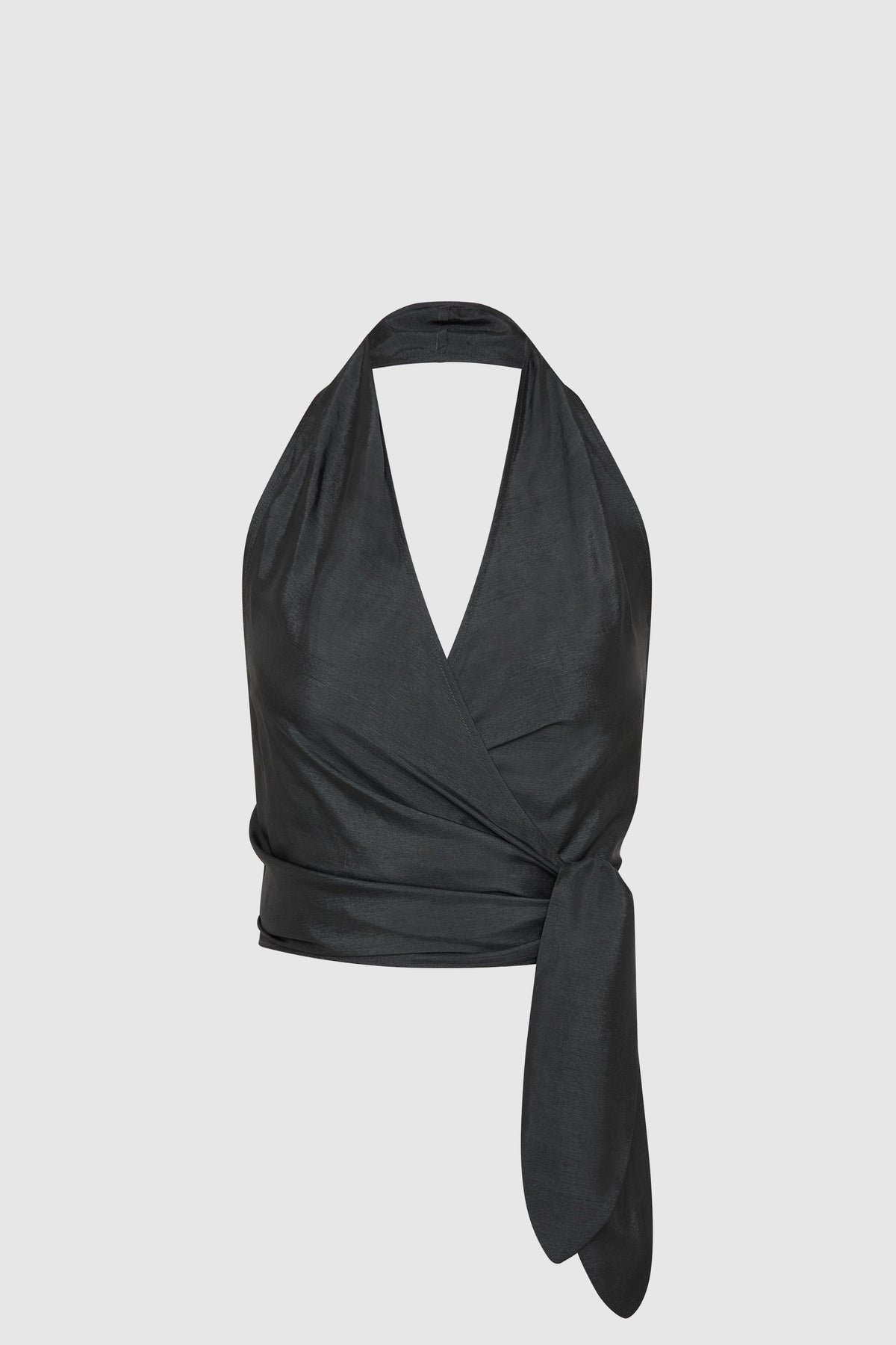 St Agni | Silk Halter Wrap Top - Washed Black