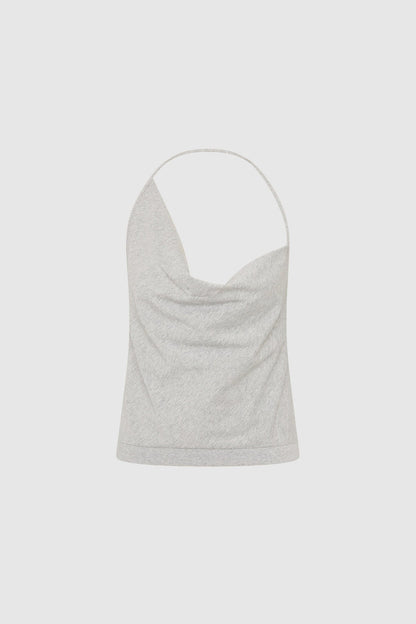St Agni | Cotton Jersey Halter Top - Light Grey Marle