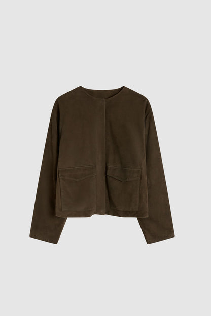 St Agni | Suede Utility Cocoon Bomber - Khaki