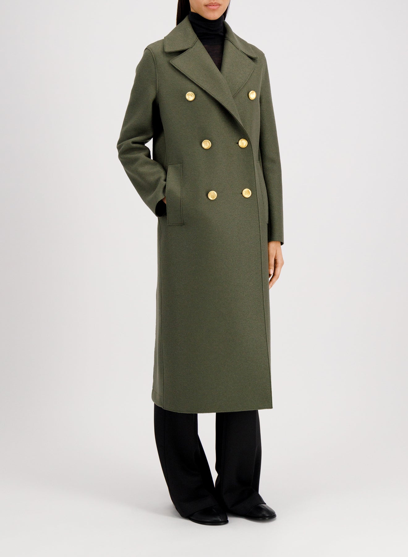 Harris Wharf London | Military Coat With Golden Buttons - Dark Khaki