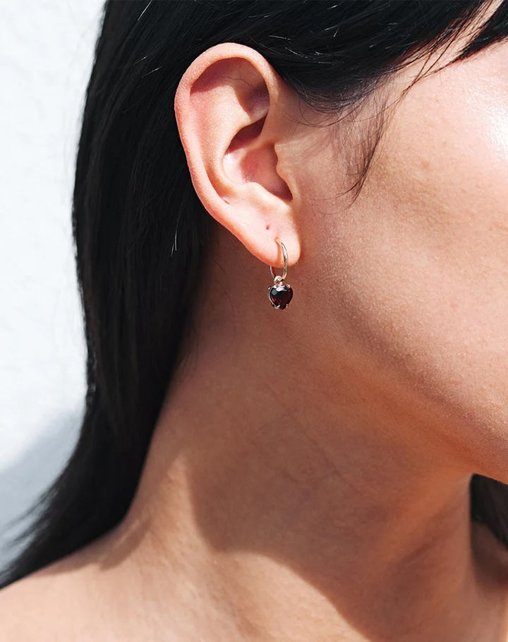 Meadowlark | Heart Jewel Signature Hoops Thai Garnet - Sterling Silver