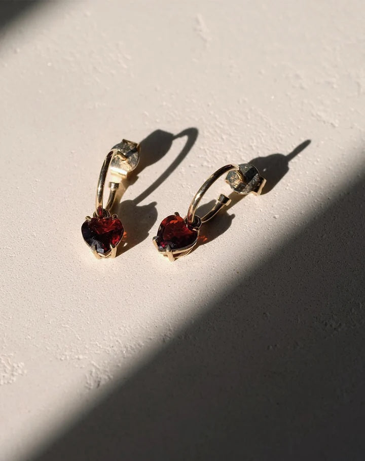 Meadowlark | Heart Jewel Signature Hoops Thai Garnet - Sterling Silver