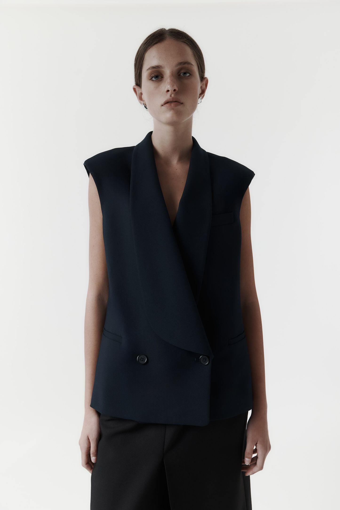 Rebe | Long Lapel Vest - Navy
