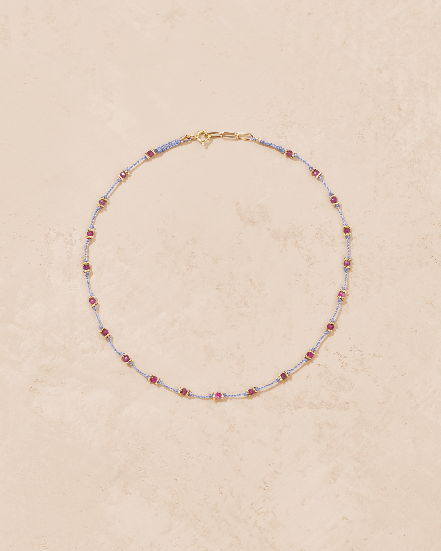 Tityaravy | Lotus Necklace 6096 - Lilac Thread / Pink Ruby