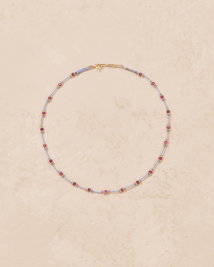 Tityaravy | Lotus Necklace 6096 - Lilac Thread / Pink Ruby