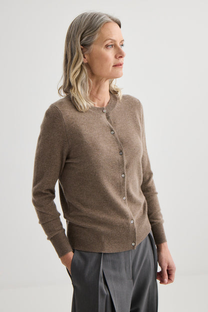 Laing | Cashmere Crewneck Cardigan - Cocoa Marle