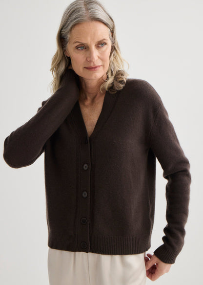 Laing | Cashmere V Neck Cardigan - Bitter Chocolate