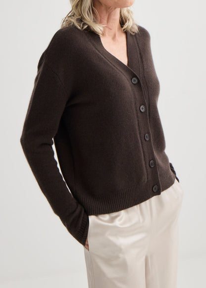 Laing | Cashmere V Neck Cardigan - Bitter Chocolate