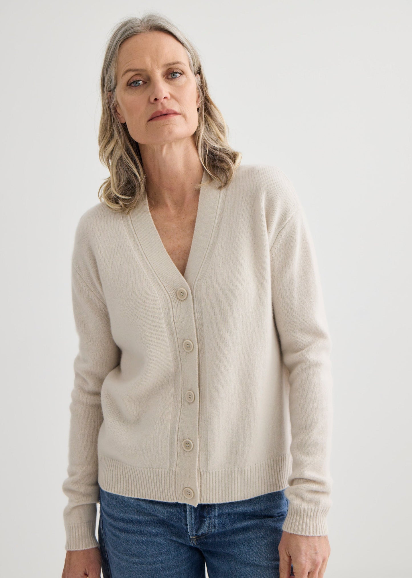Laing | Cashmere V Neck Cardigan - Oyster