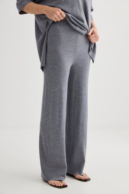 Laing | Wide Leg Knit Pant - Grey Marle