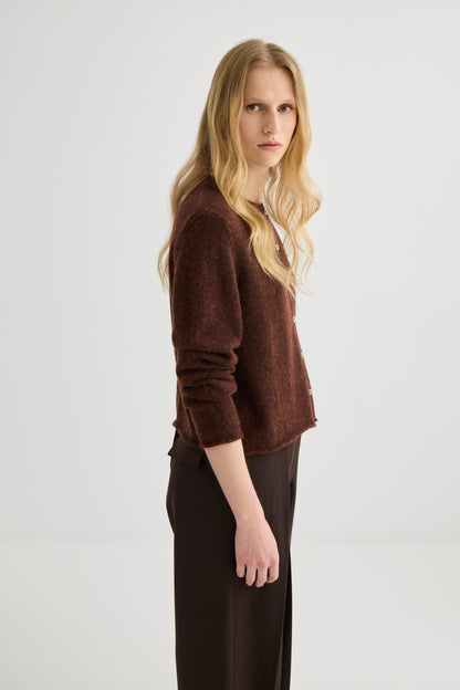 Laing | Alpaca Cropped Cardigan - Mahogany Marle