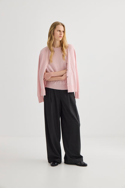 Laing | Cashmere Crewneck Cardigan - Blush