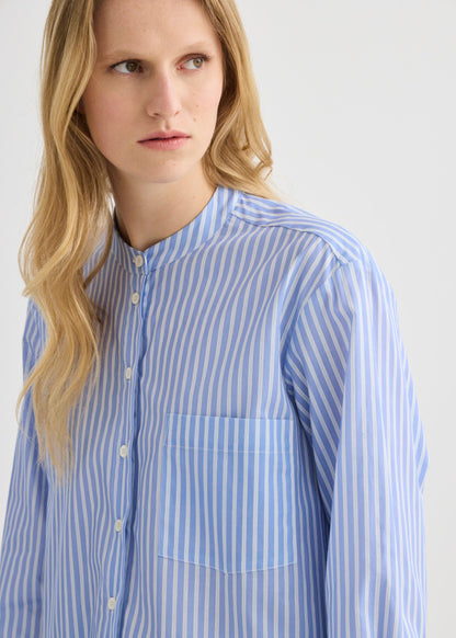 Laing | Striped Collarless Shirt - Oxford Blue