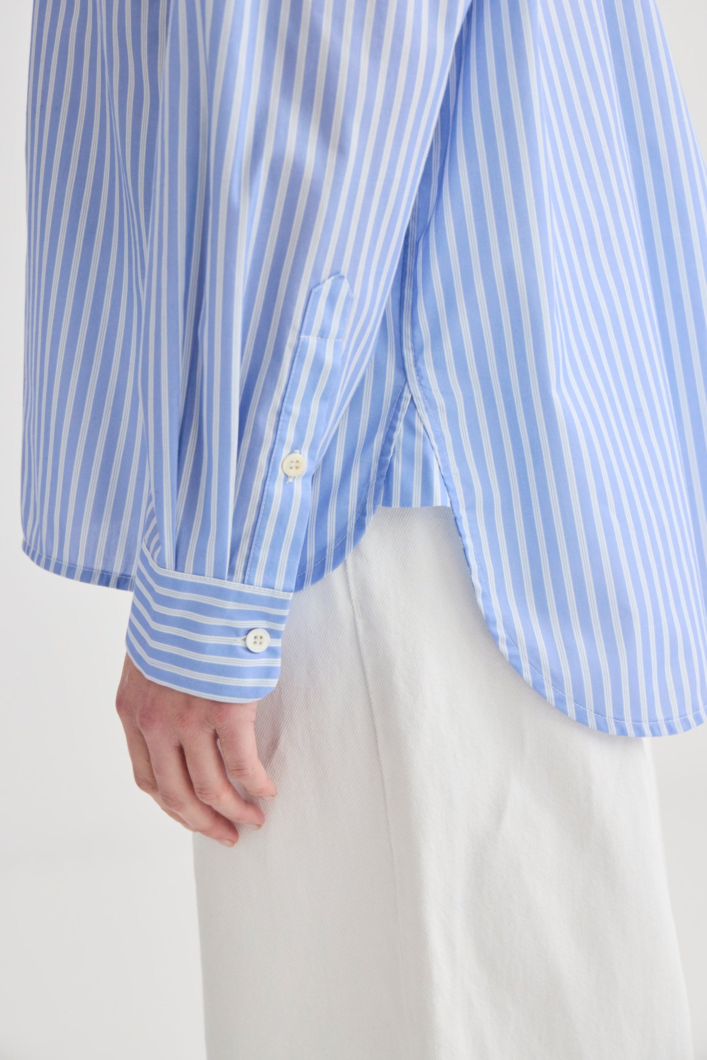 Laing | Striped Collarless Shirt - Oxford Blue