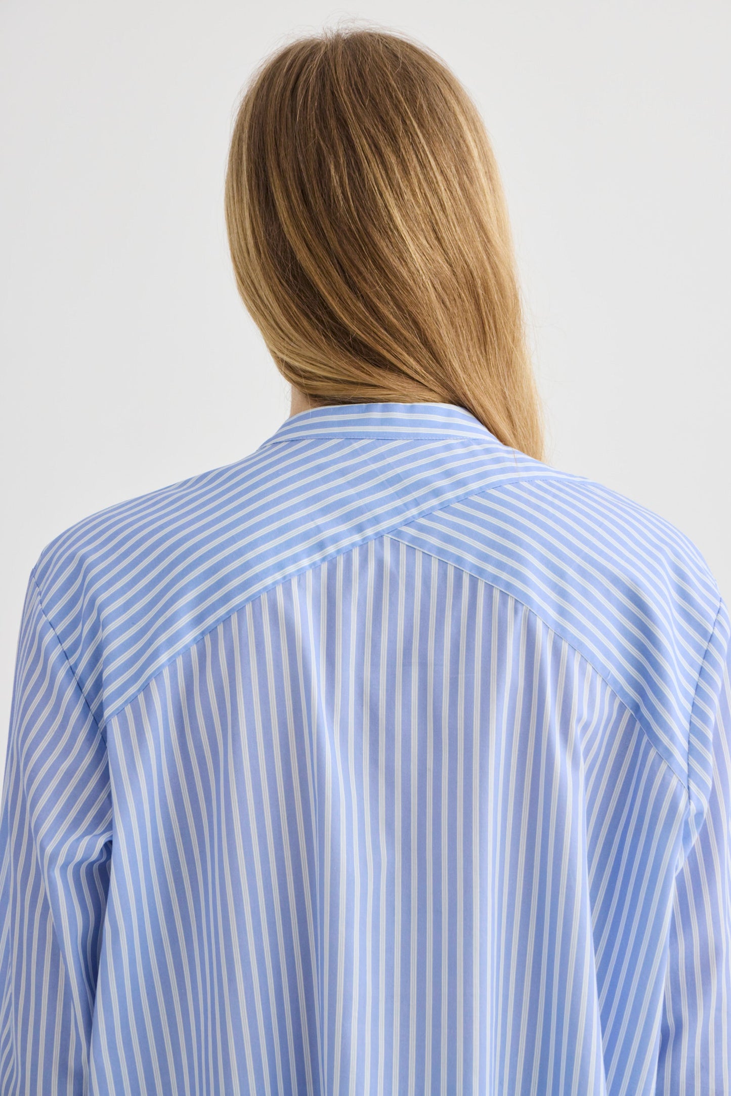 Laing | Striped Collarless Shirt - Oxford Blue