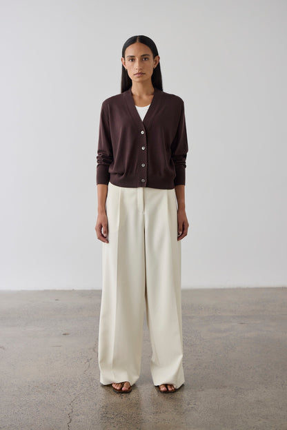 Laing | Merino V Neck Cardigan - Dark Bordeaux