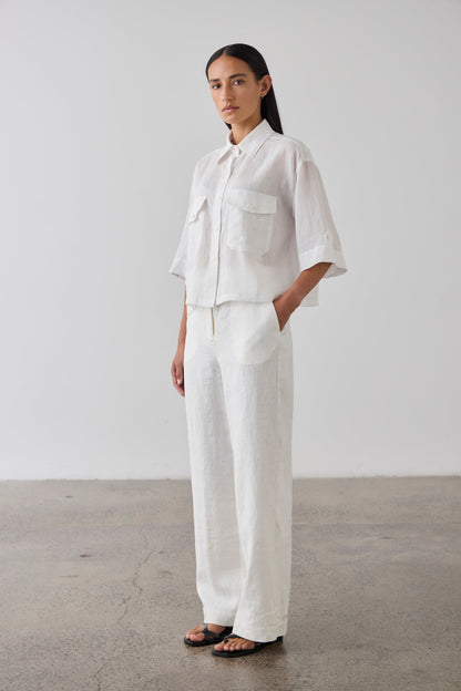 Laing | Cropped Tab Shirt - White