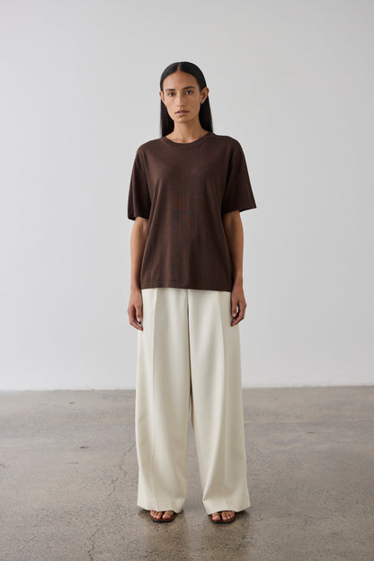Laing | Short Sleeve Silk Blend Knit - Chocolate