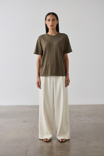 Laing | Short Sleeve Silk Blend Knit - Khaki
