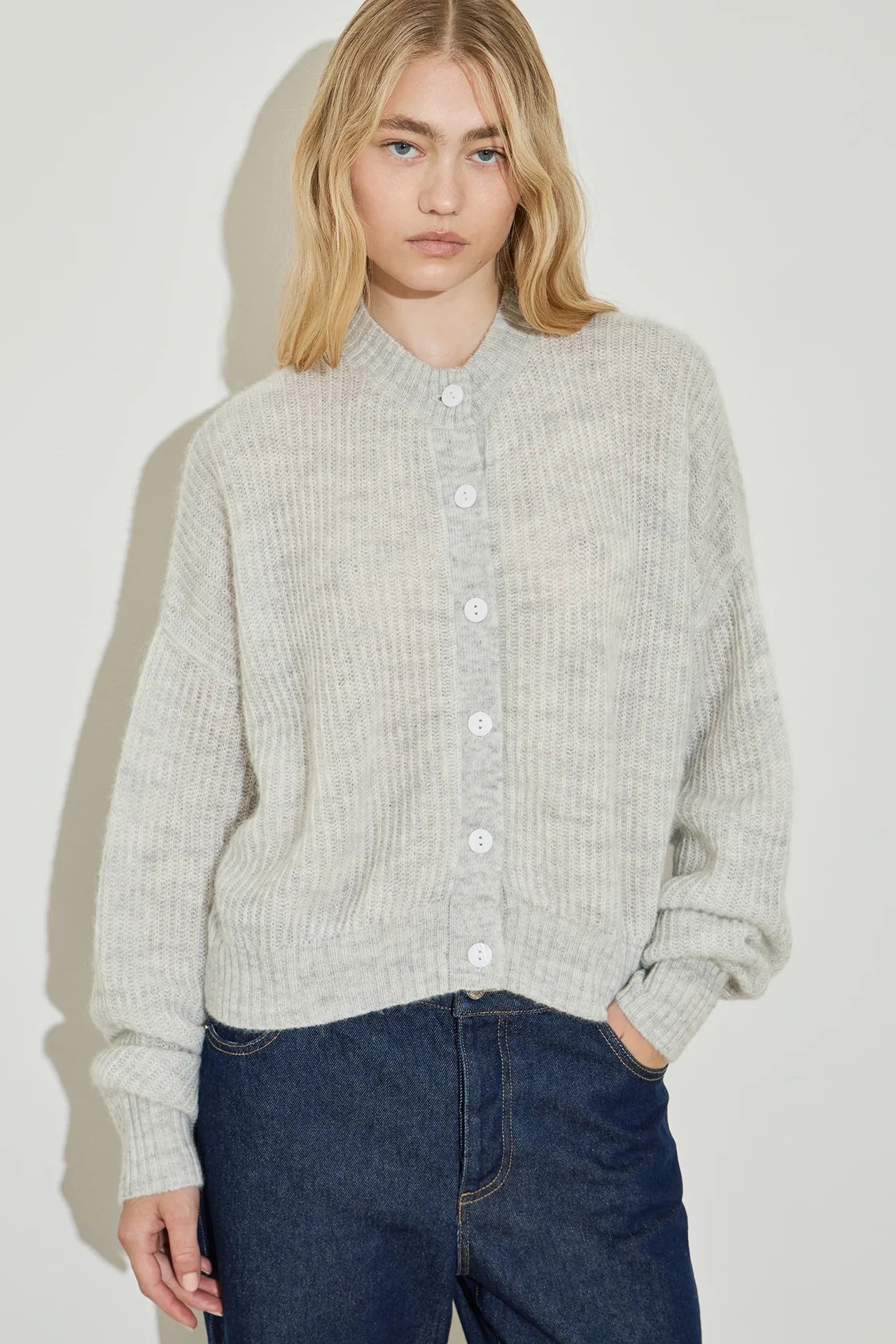 Maison Essentiele | Oversized Crew Neck Cardigan - Silver